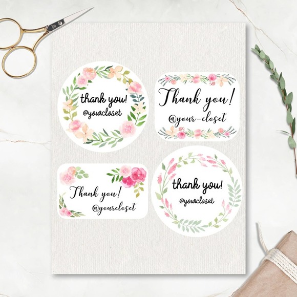 Society Stitch Other - 2” Personalized Floral Thank You Stickers 96 Count
